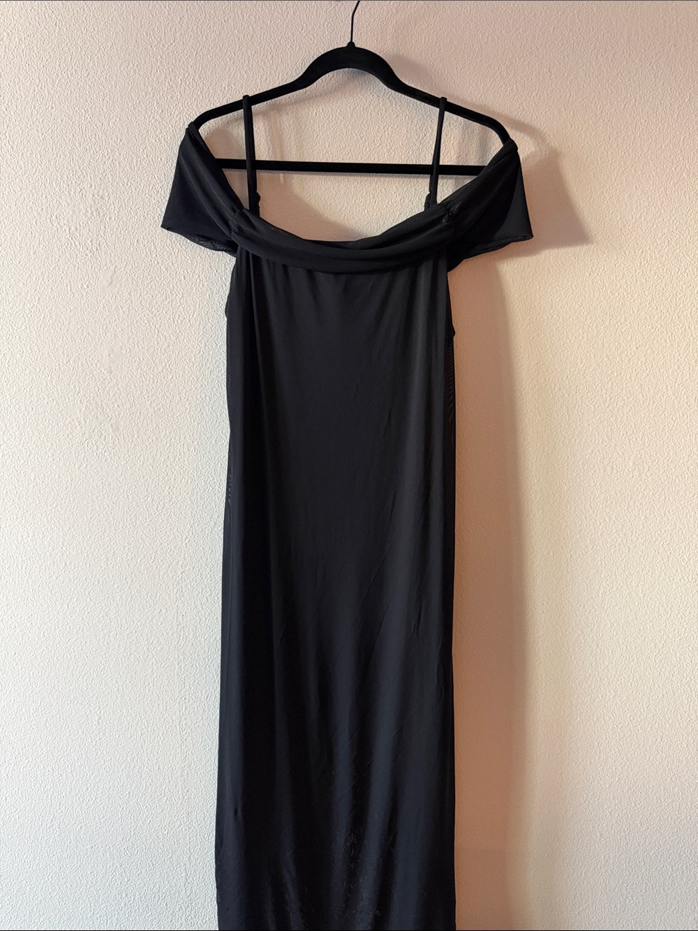 wild fable Black Off-Shoulder Maxi Dress with Thin Straps